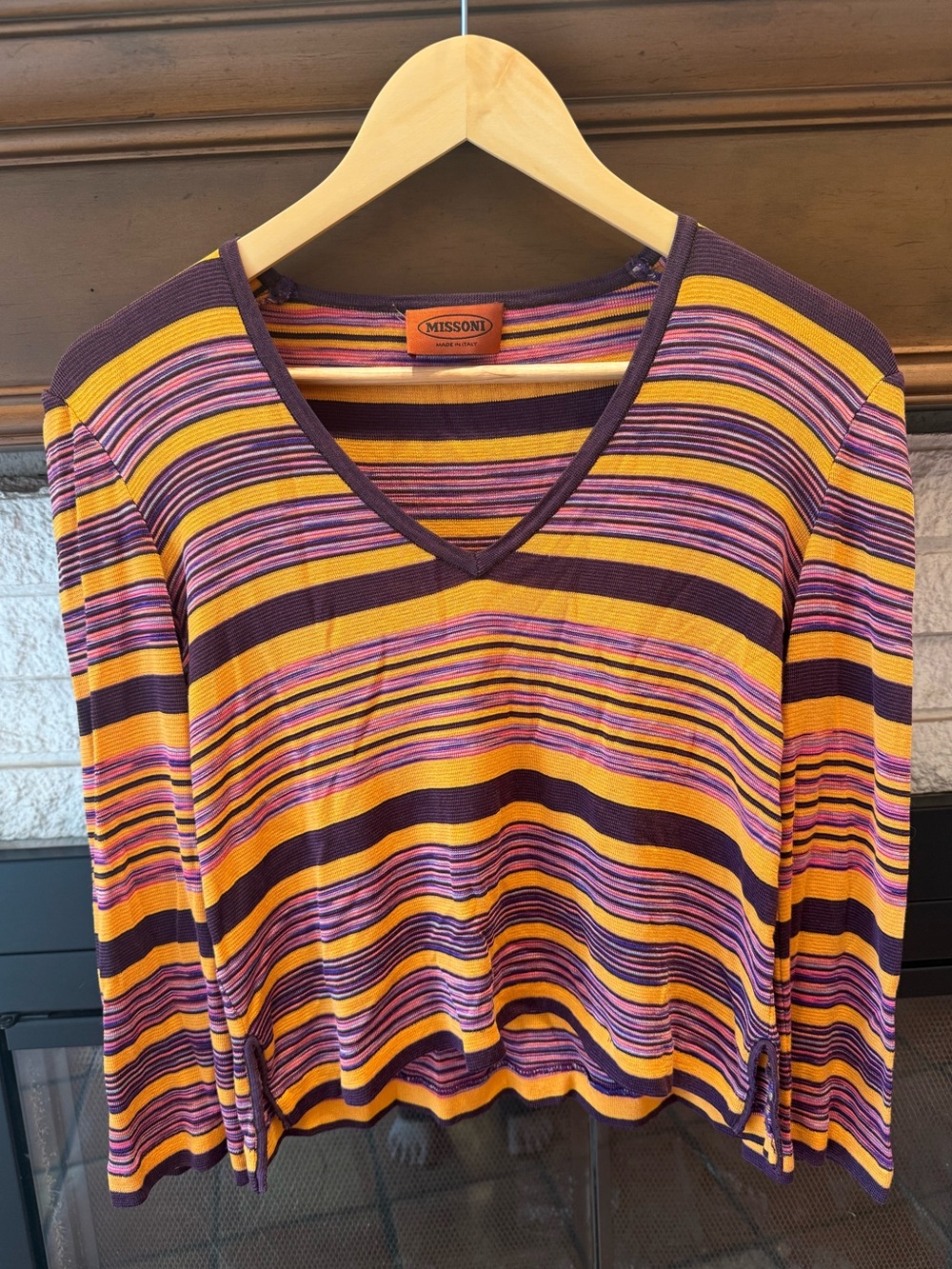 Vintage Missoni Striped Knit V-Neck Top Made in Italy Y2K